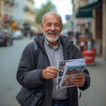 old man leaflet distributing