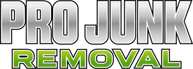 Logo with text 'PRO JUNK REMOVAL' in silver and green gradient.