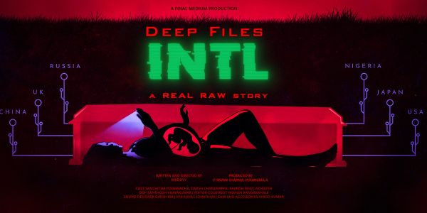 Deep Files INTL movie poster with a silhouette of a person under a red table.