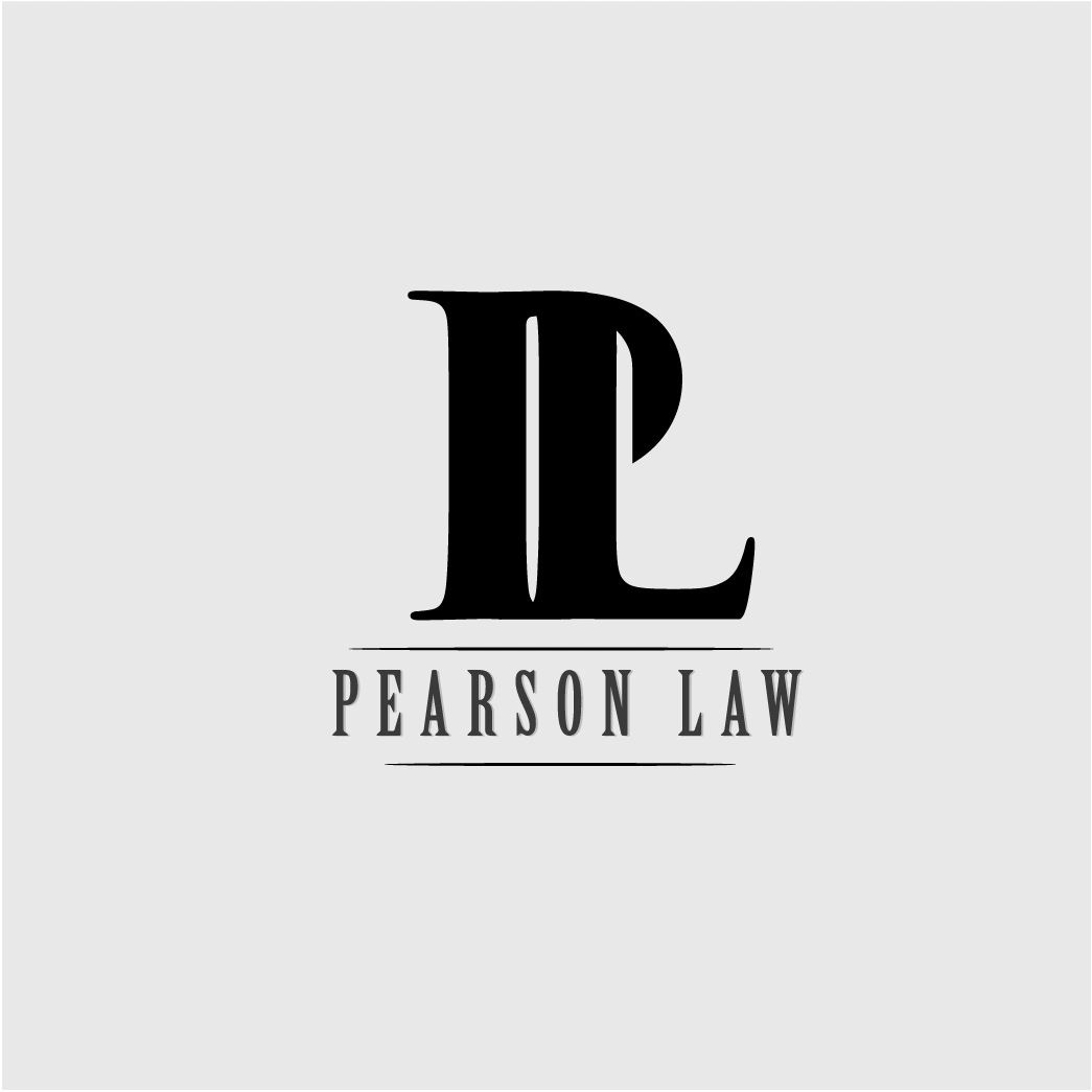 Black and white logo for Pearson Law with stylized initials PL.