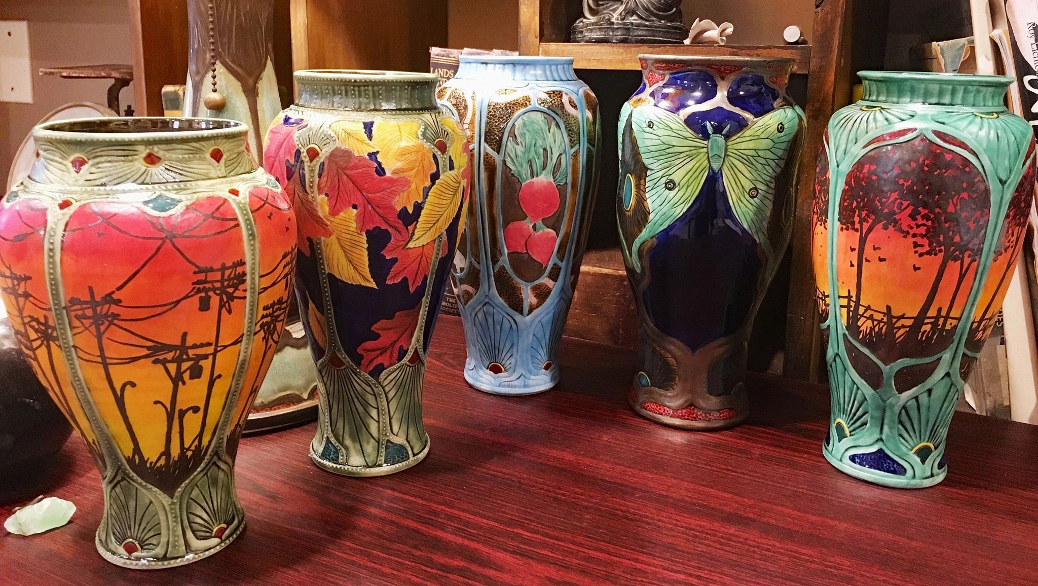 Stephanie Young Calmwater Designs art nouveau pottery vases porcelain 