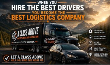 Truck and car promoting A Class Above driver training consulting.