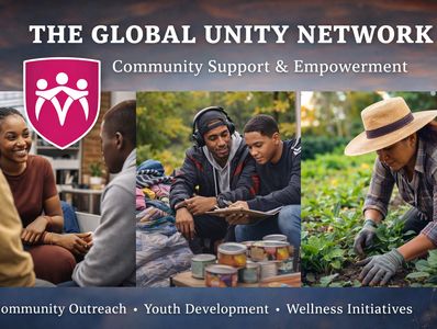 The Global Unity Network promotes community support, youth development, and wellness initiatives.