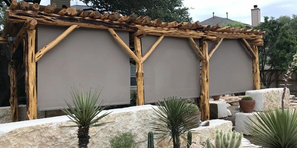 Roll A Way Patio Solar Shade 95% Mocha Heat Reduction with Bungee hold down. shades
