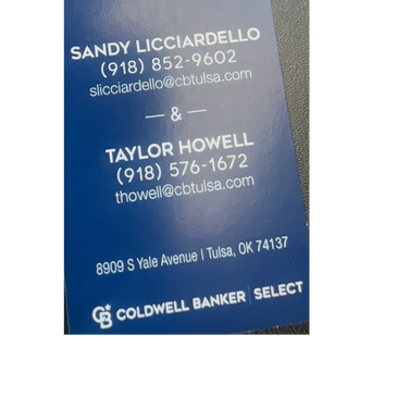 Business card for Licciardello & Associates with contact details for Sandy Licciardello and Taylor Howell in Tulsa, OK.
