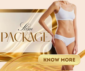 Slim package promotion featuring a fit woman in white lingerie.