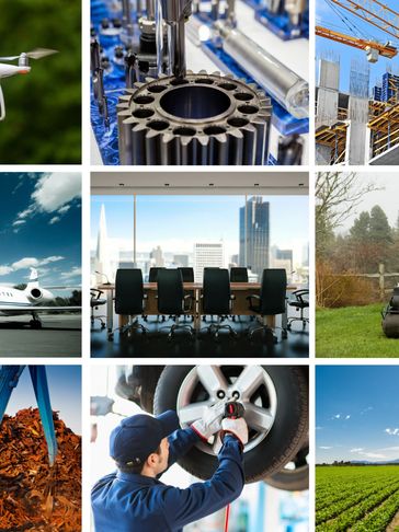 Collage showcasing various industries from technology to agriculture.