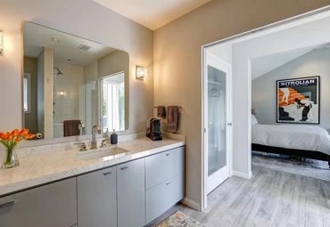Modern light gray vanity.