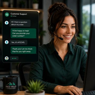 Customer support representative assisting a client online.
