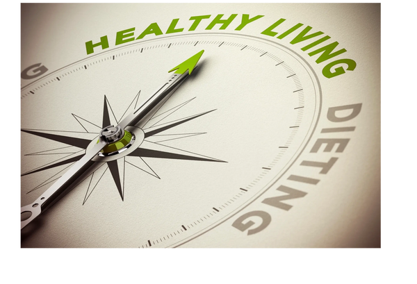Compass pointing to healthy living, emphasizing wellness direction.