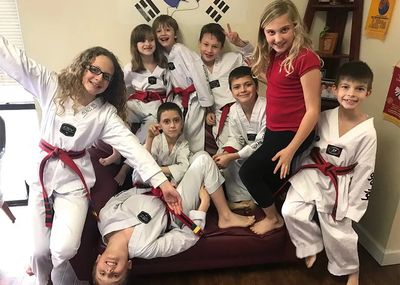 Children training in taekwondo