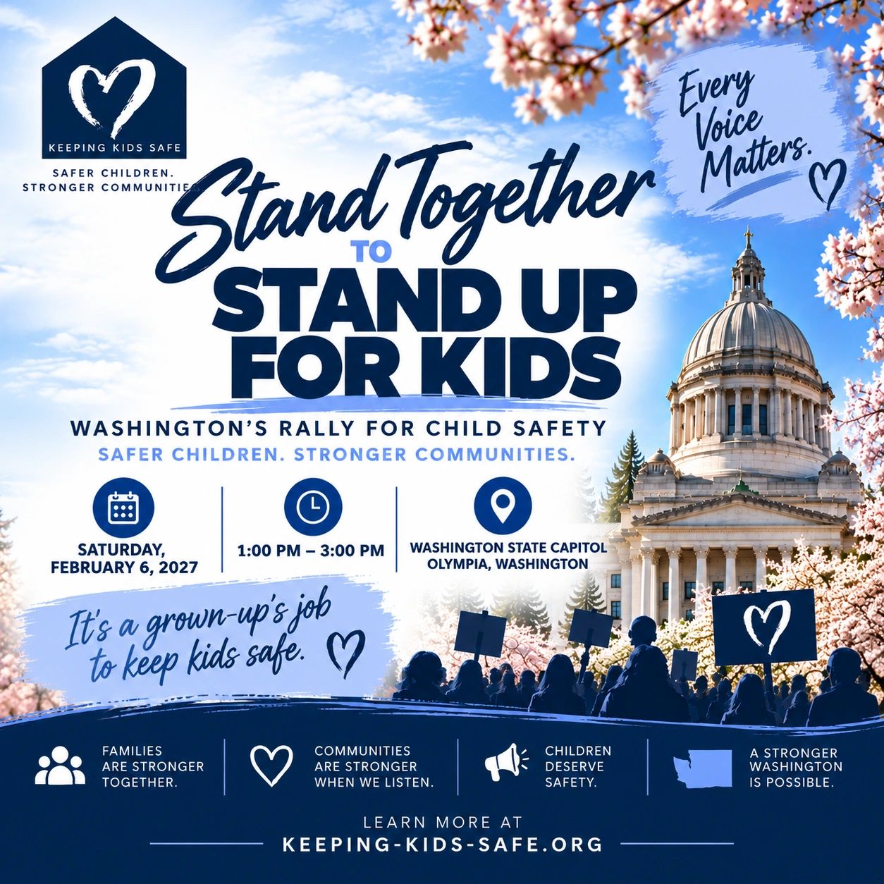 Washington's rally to stand up for kids' safety on February 6, 2027.