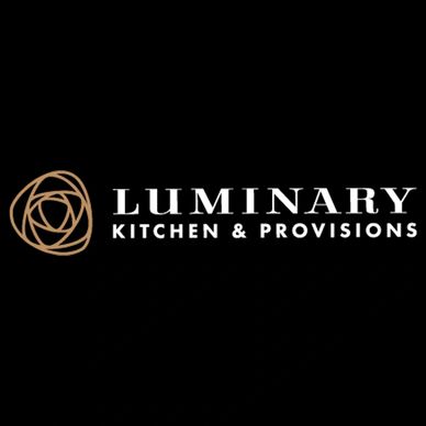 Black square with white text reading "Luminary Kitchen & Provisions" with the logo to the left.