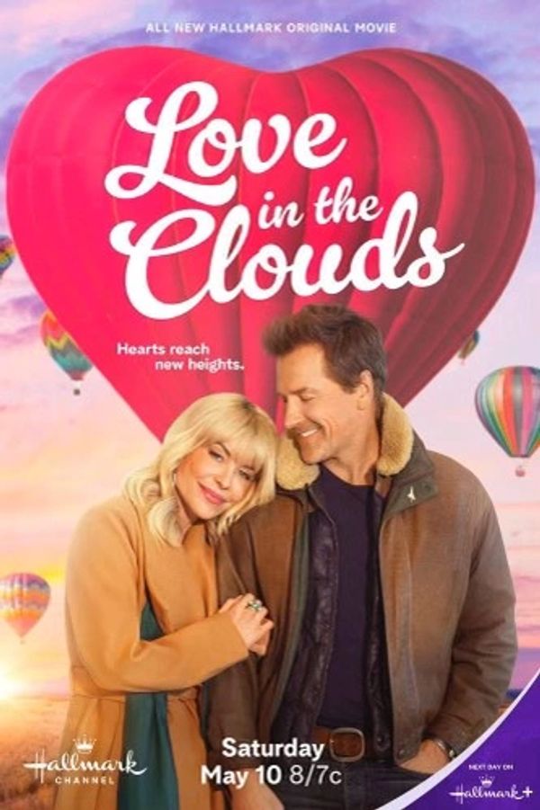 Romantic Hallmark movie poster with hot air balloons.