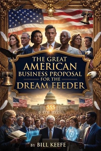 A patriotic business-themed movie poster featuring diverse characters and American symbols.