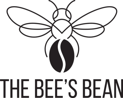 Logo of The Bee's Bean featuring a stylized bee with coffee bean body.