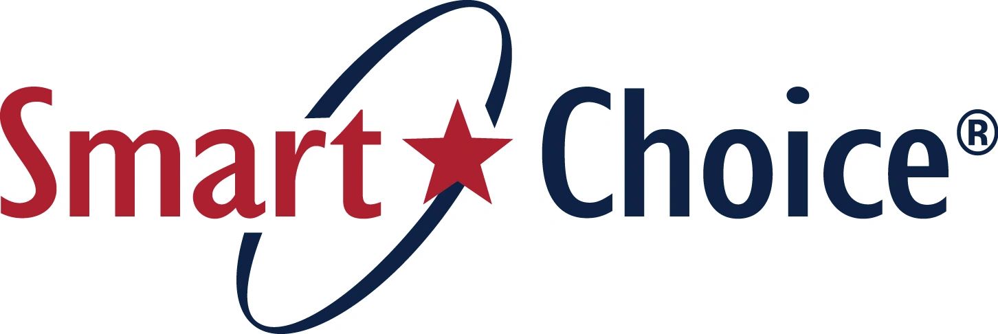 red "Smart" blue "Choice" with a red star and blue oval in between