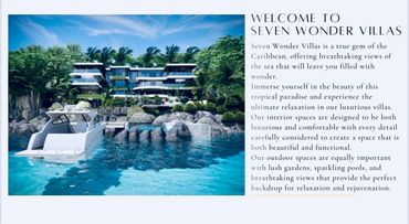 Luxurious Caribbean villas with stunning sea views and a private yacht docked at the waterfront.