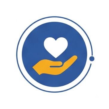 Hand holding a heart icon inside a blue circle.
