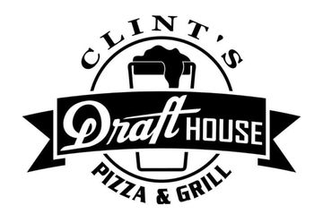 Clint's Draft House logo featuring a beer glass and pizza & grill text.