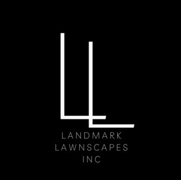 Minimalist logo for Landmark Lawnscapes Inc with stylized 'LL' in white on black.