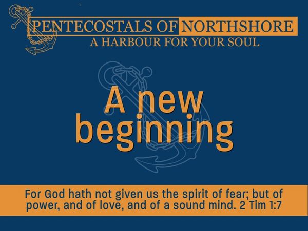 Church poster with the theme 'A new beginning' and a Bible verse.