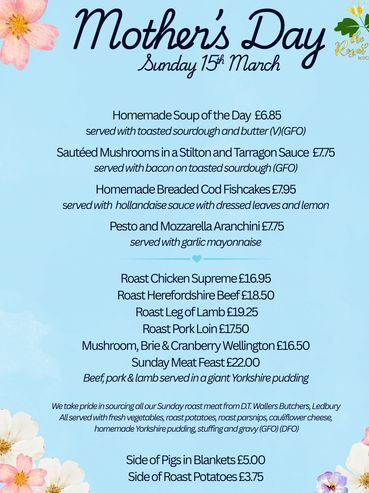 Mother's Day Menu, The Royal Oak, Much Marcle, Near Ledbury