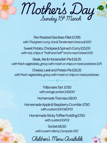 Mother's Day Menu, The Royal Oak, Much Marcle, Near Ledbury