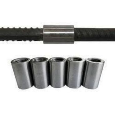 Steel couplers for connecting rebar in construction.