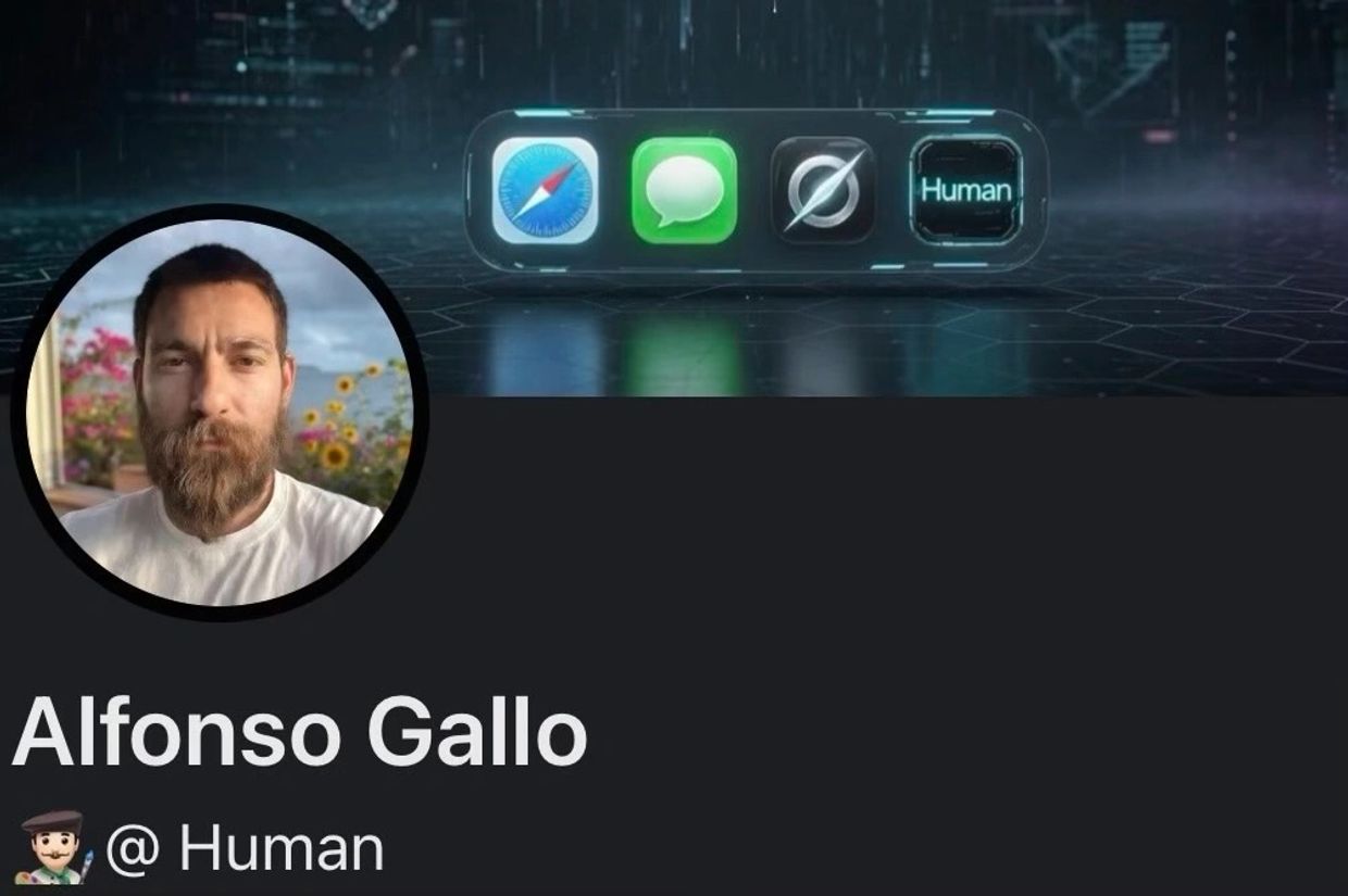 Social media profile of Alfonso Gallo with a human verification badge.