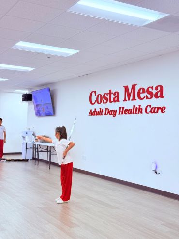 Children practicing martial arts at Costa Mesa Adult Day Health Care.
