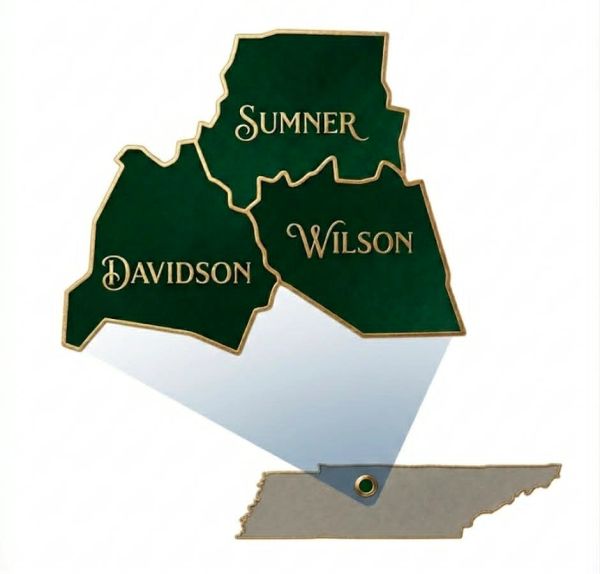 Map highlighting Sumner, Wilson, and Davidson counties in Tennessee.