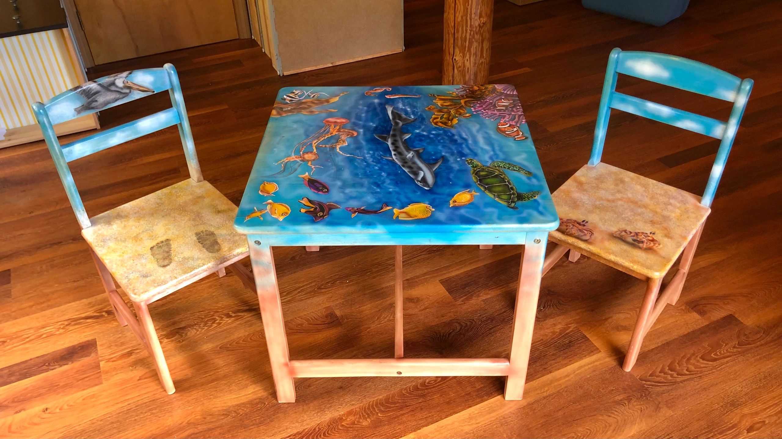CHILDS TABLE AND CHAIRS Under the sea