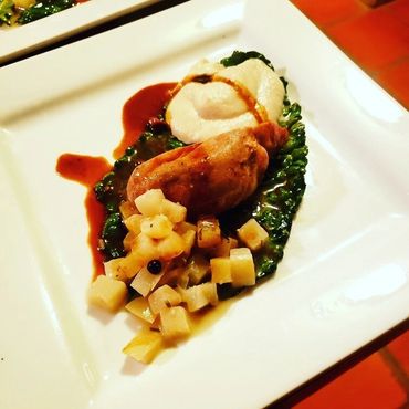 Glazed Pork Belly, Parsnip puree, glazed parsnips, and kale