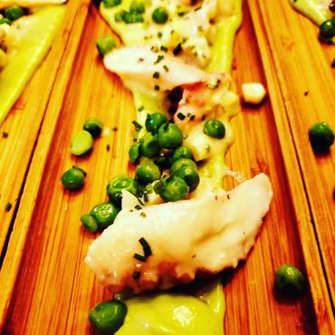 Grilled octopus, saffron potato puree, minted peas, aioli