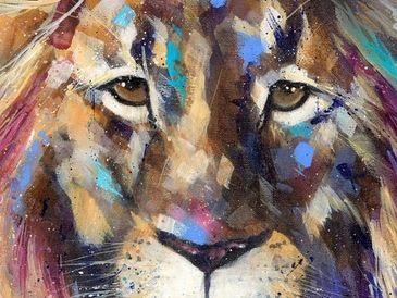 Lion painting as seen on the Lions Cafe walls - painted and colourful.
