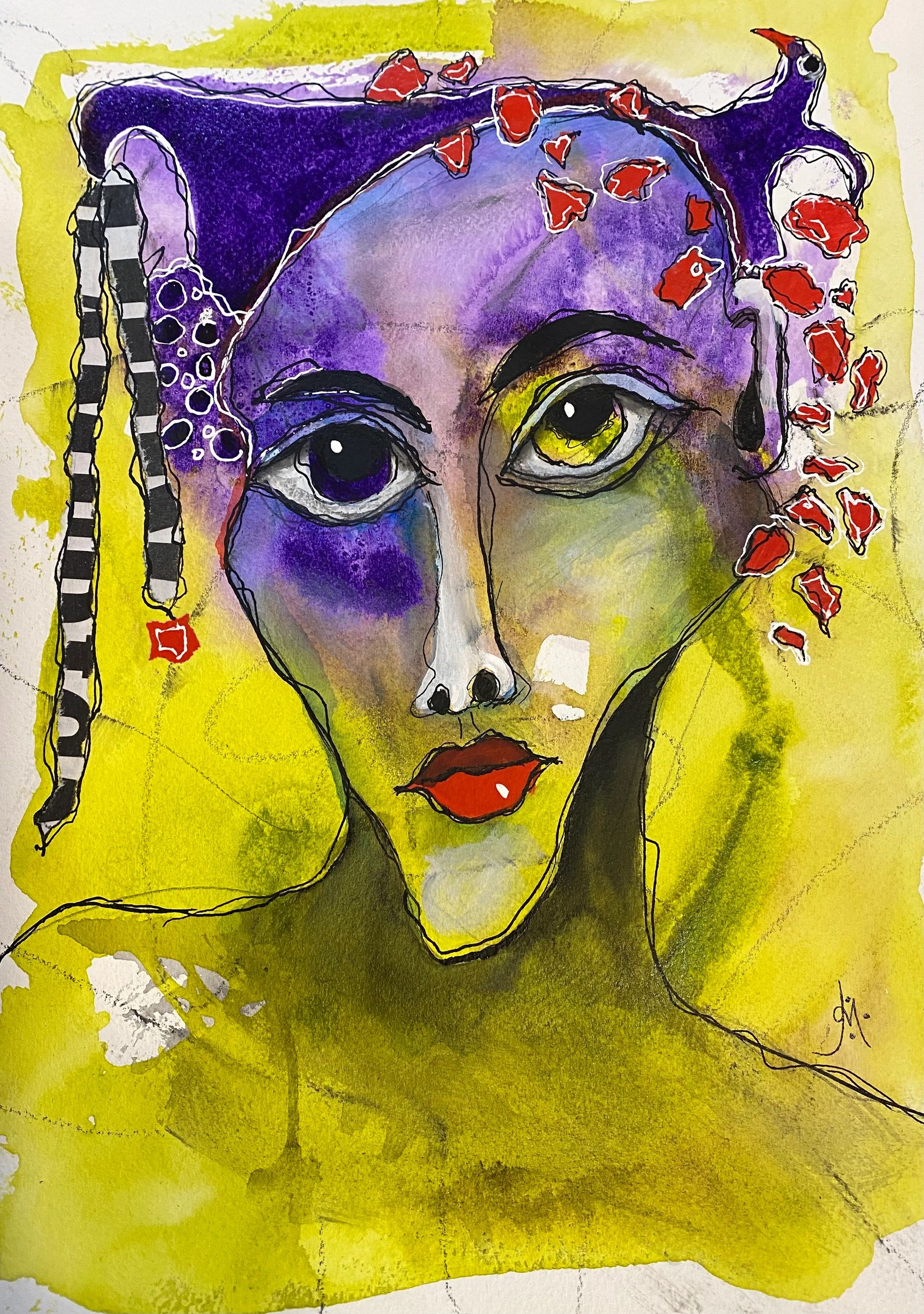 Wild Women Series, modern portraits, whimsical, caricature, colorful, abstract portrait, playful, fu
