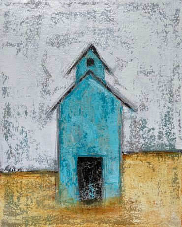 Old Grain Barn, country, country barn, abstract barn, teal, white, gold, turquoise, Deana Markus 