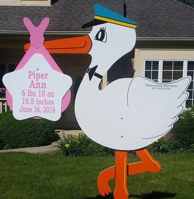 6 foot stork sign rental announcement for front yard baby girl name and birth information celebration