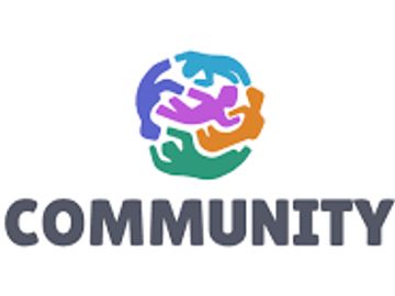 Colorful hands forming a circle above the word COMMUNITY.