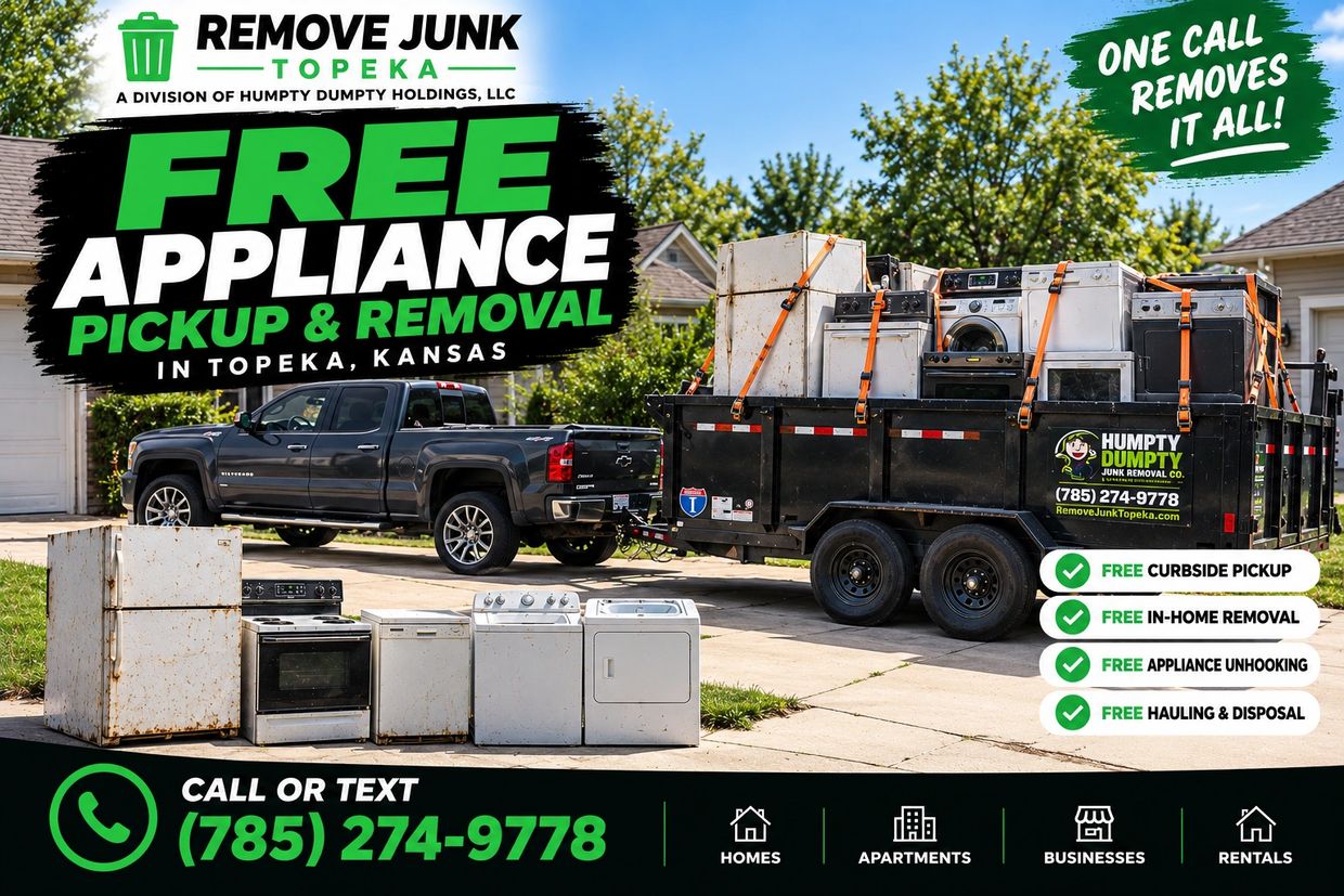 FREE appliance pickup in Topeka, KS! We remove old refrigerators, washers, dryers & stoves, even fro