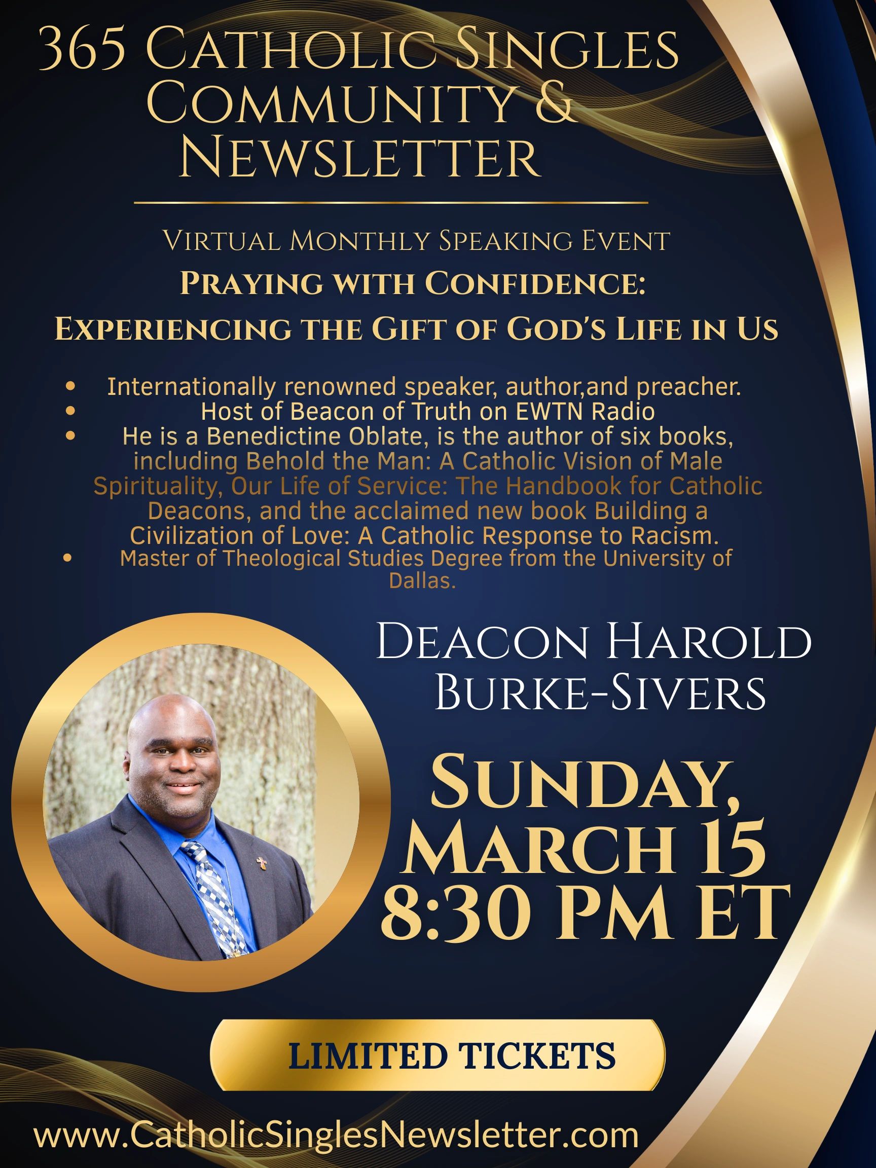 Deacon Harold Burke-Sivers virtual speaking event for Catholic Singles Community:
