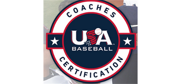 USA Baseball Coaches Certification logo with stars and a baseball graphic.