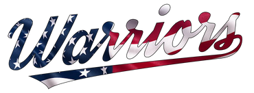 The word 'Warriors' filled with the American flag design on a black background.