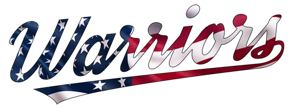 The word 'Warriors' filled with the American flag design on a black background.