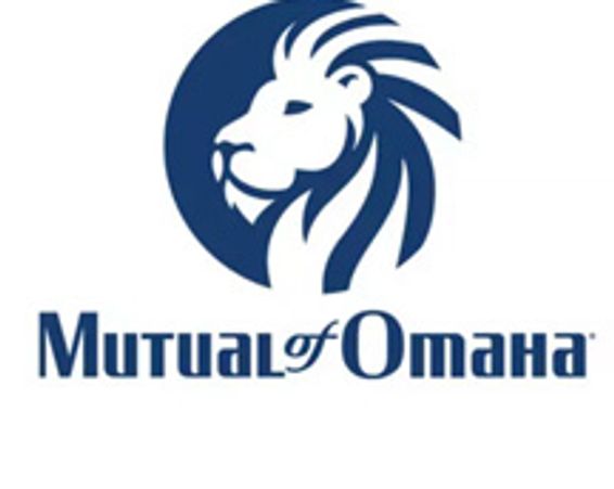 Logo of Mutual of Omaha featuring a stylized lion head in blue.