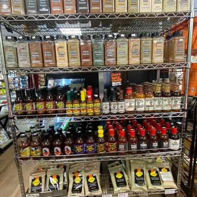 Photo of the seasoning rack at F&D Meats.