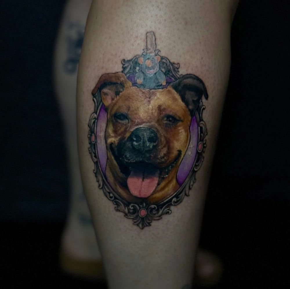 color dog portrait by Anthony at Mayhem Tattoo Salem NH