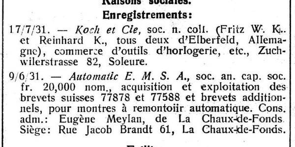 Eugene Meylan Automatic Patent Application,Vintage Glycine Watch,Glycintennial