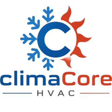 Logo of climaCore HVAC featuring a blue snowflake and red sun.